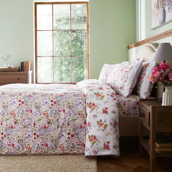 Floral Duvet Cover Set - White, Cotton