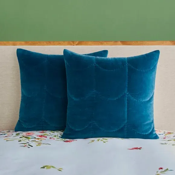Floral Pillowsham with Scallop Stitching - Blue, Velvet