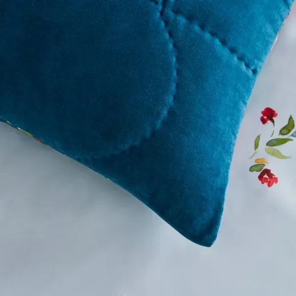 Floral Pillowsham with Scallop Stitching - Blue, Velvet