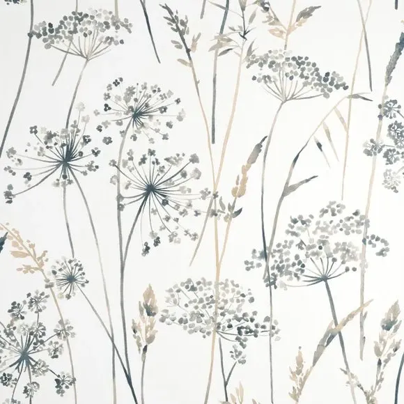 Floral Wallpaper Non-Woven - White, Blue
