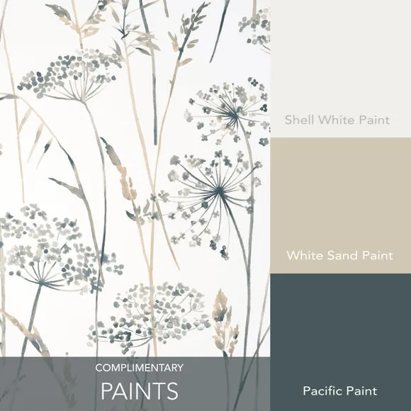 Floral Wallpaper Non-Woven - White, Blue