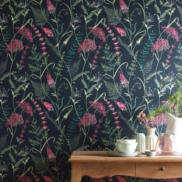 Floral Wallpaper Paste the Wall - Navy