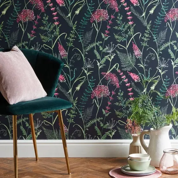 Floral Wallpaper Paste the Wall - Navy image