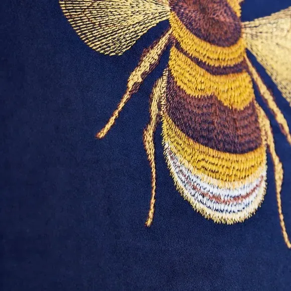 Framed Canvas with Embroidered Bee - Blue