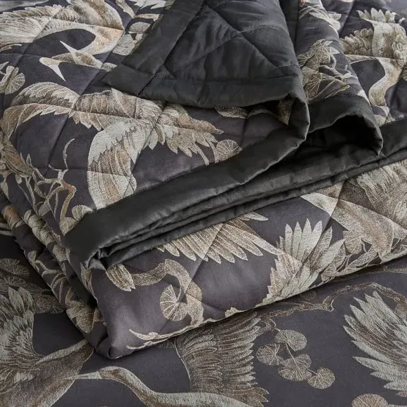 Gilded Crane Bedspread - Charcoal, Polycotton