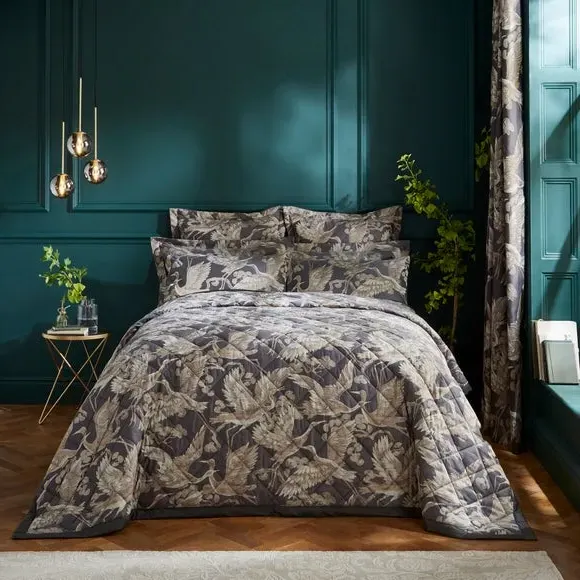 Gilded Crane Bedspread - Charcoal, Polycotton image