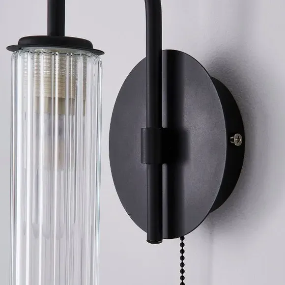 Henstone Wall Light with Pull Cord - Black, Glass