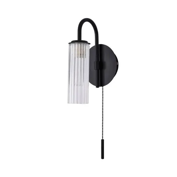 Henstone Wall Light with Pull Cord - Black, Glass