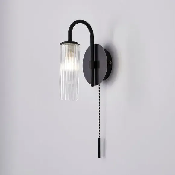 Henstone Wall Light with Pull Cord - Black, Glass