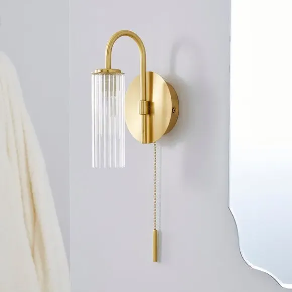Henstone Wall Light with Pull Cord - Gold, Glass