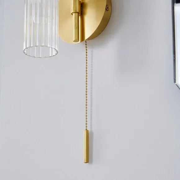 Henstone Wall Light with Pull Cord - Gold, Glass