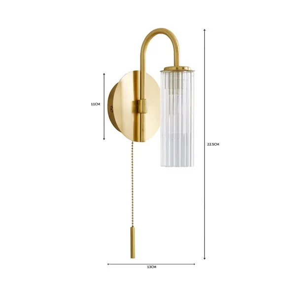 Henstone Wall Light with Pull Cord - Gold, Glass