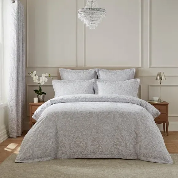 Jacquard Bedspread with Flora Design - Grey