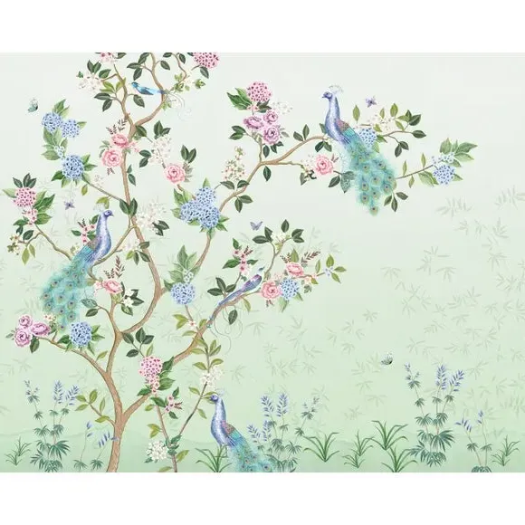 Love Birds Wall Mural - Green, Non-Woven