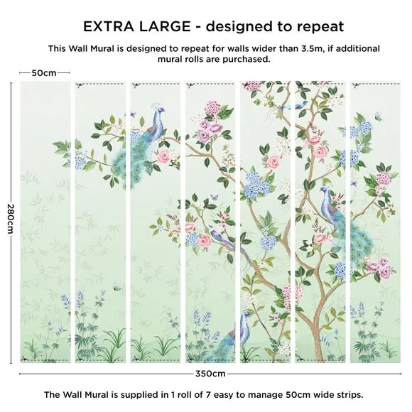 Love Birds Wall Mural - Green, Non-Woven