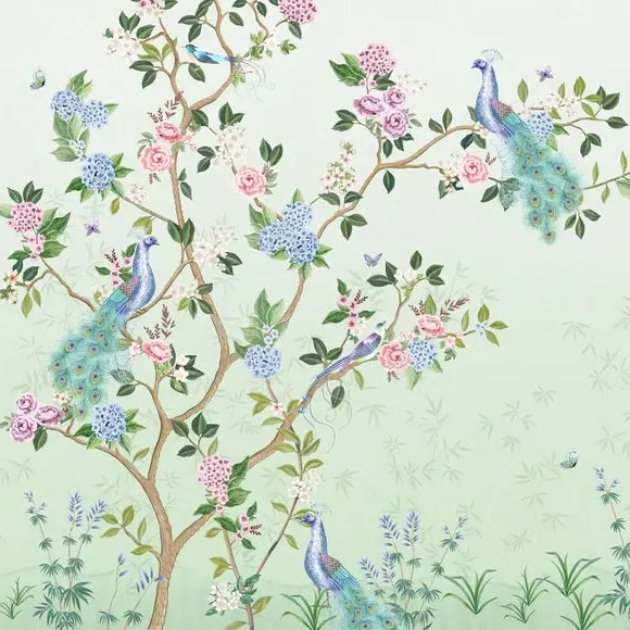 Love Birds Wall Mural - Green, Non-Woven