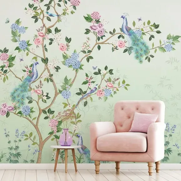 Love Birds Wall Mural - Green, Non-Woven image