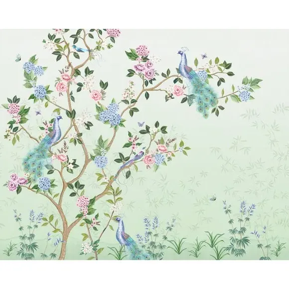 Love Birds Wall Mural - Green, Non-Woven
