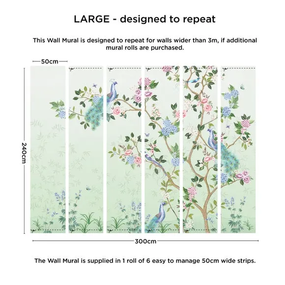 Love Birds Wall Mural - Green, Non-Woven