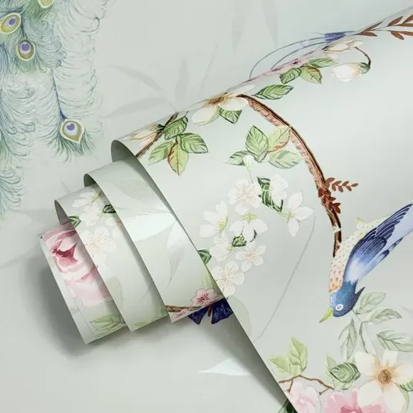 Love Birds Wallpaper - Green, Non-Woven