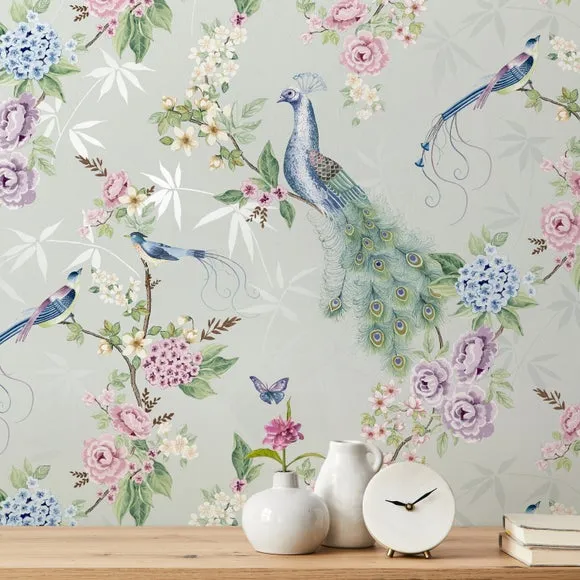 Love Birds Wallpaper - Green, Non-Woven