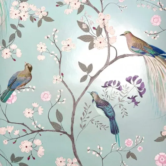 Maiya Wallpaper Bird & Floral - Duck Egg