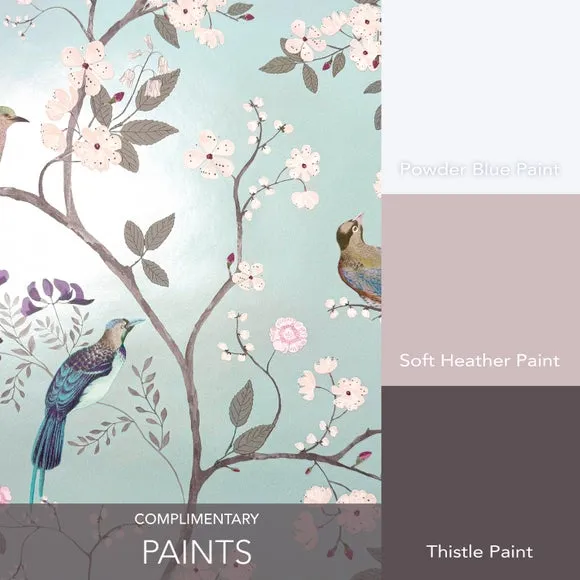 Maiya Wallpaper Bird & Floral - Duck Egg