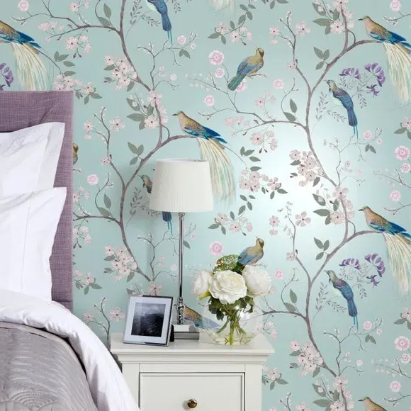 Maiya Wallpaper Bird & Floral - Duck Egg image