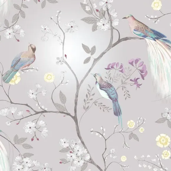 Maiya Wallpaper Bird & Floral - Grey