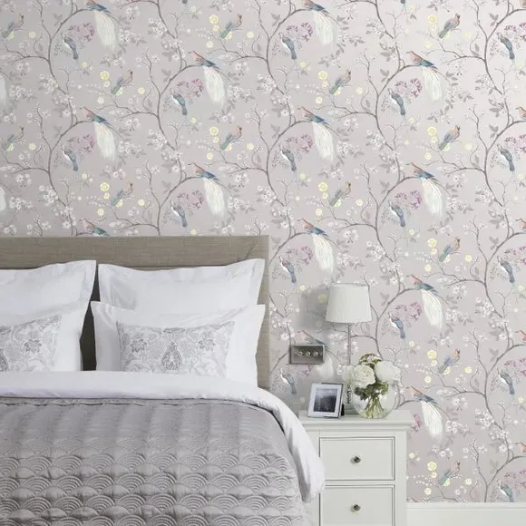 Maiya Wallpaper Bird & Floral - Grey