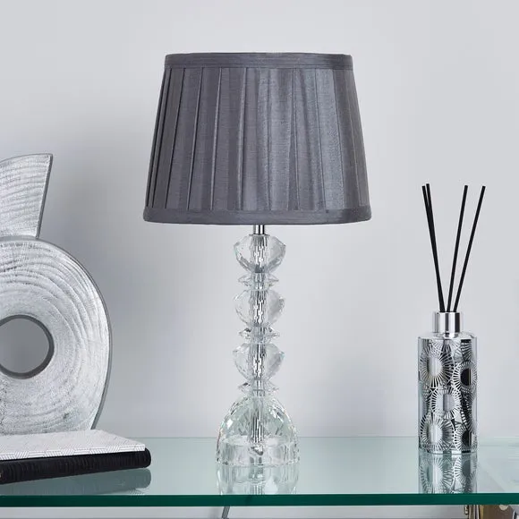 Mini Table Lamp with Crystal Base - Grey, Faux Silk