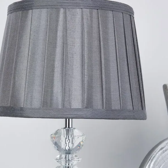 Mini Table Lamp with Crystal Base - Grey, Faux Silk