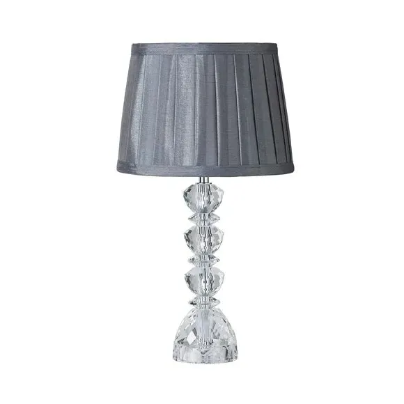 Mini Table Lamp with Crystal Base - Grey, Faux Silk