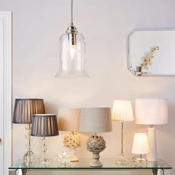 Mini Table Lamp with Crystal Base - Grey, Faux Silk