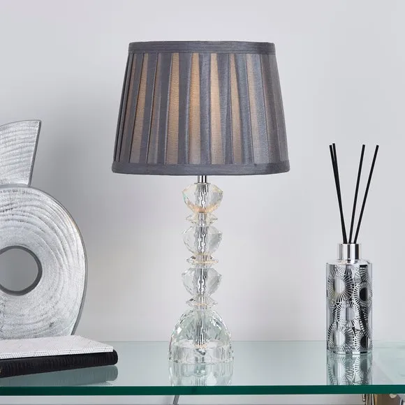 Mini Table Lamp with Crystal Base - Grey, Faux Silk image