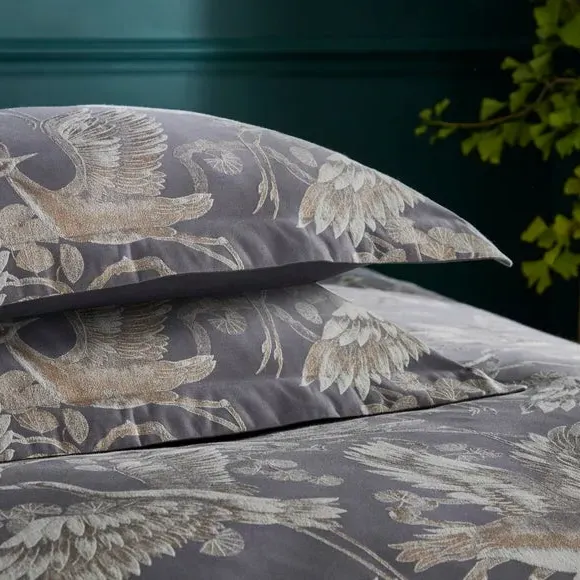 Oxford Pillowcase Pair Gilded Crane - Charcoal image