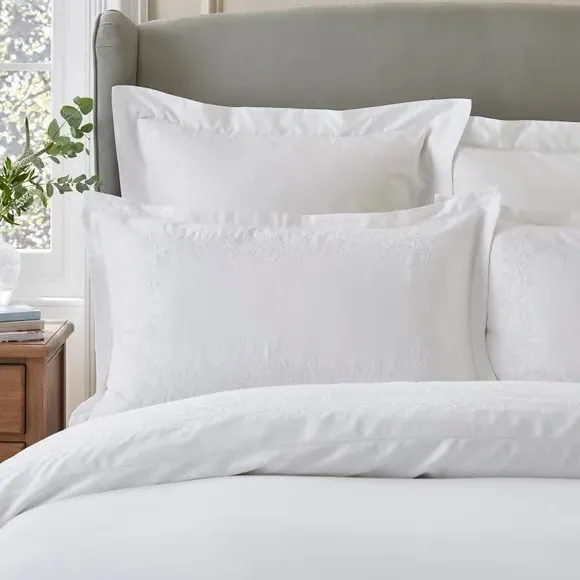 Oxford Pillowcase Pair with Embroidery - White, Cotton image