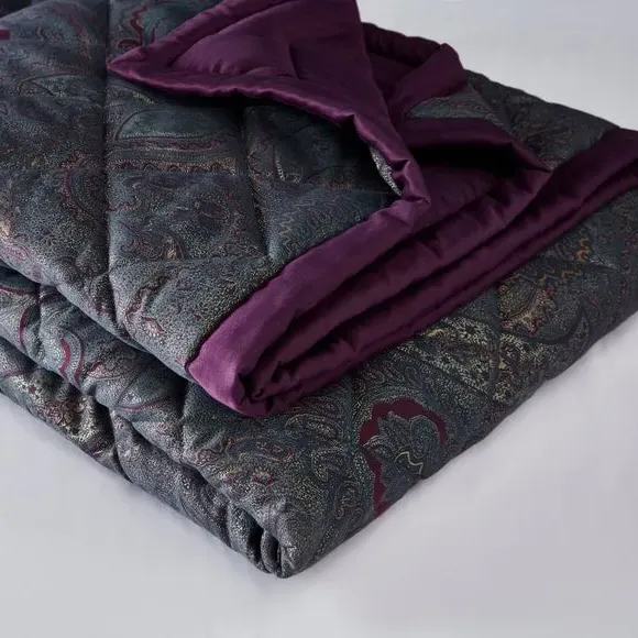 Paisley Jacquard Bedspread - Damson, Cotton
