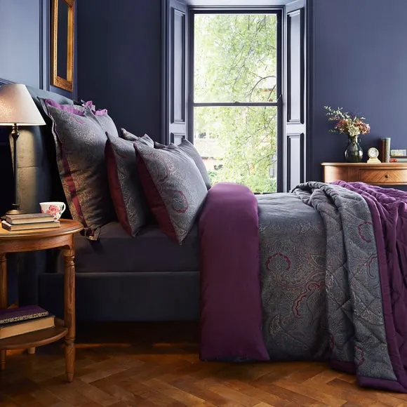 Paisley Jacquard Bedspread - Damson, Cotton