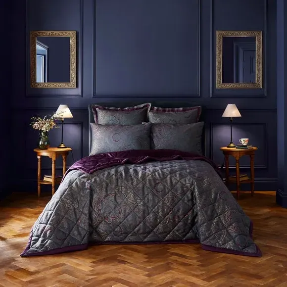 Paisley Jacquard Bedspread - Damson, Cotton image
