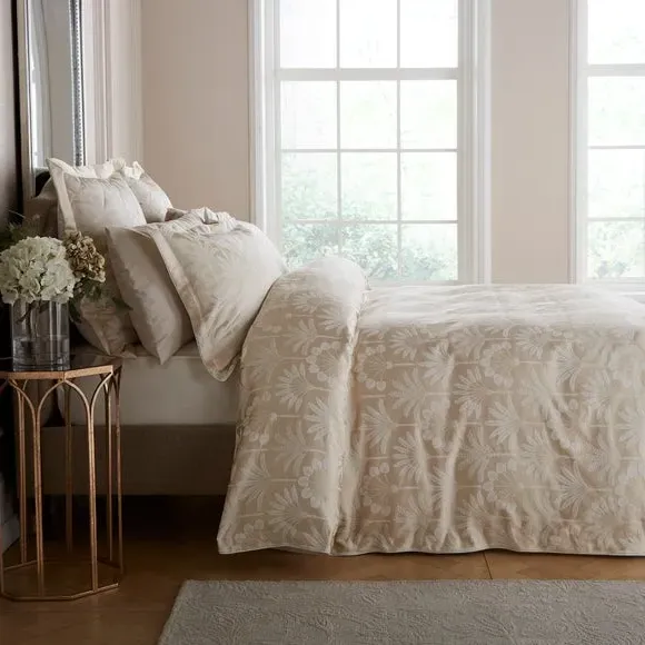 Palms Duvet Cover Set with Piping - Cream