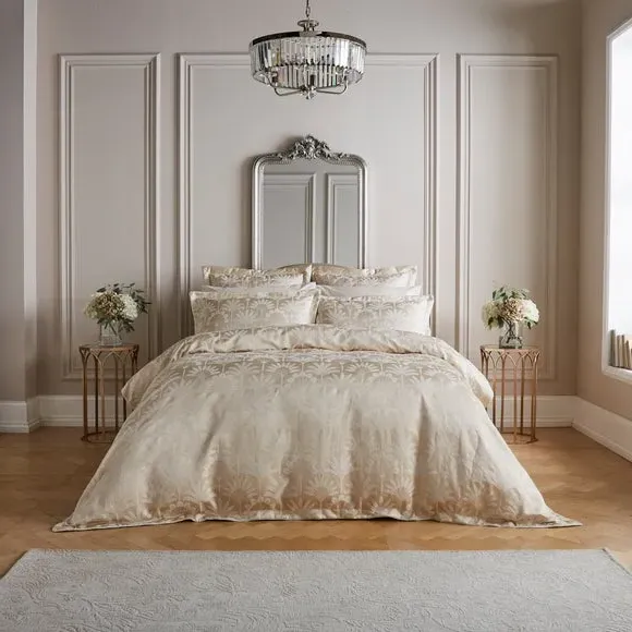 Palms Duvet Cover Set with Piping - Cream image