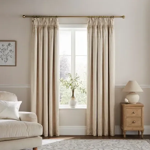 Pencil Pleat Blackout Curtains - Cream, Jacquard