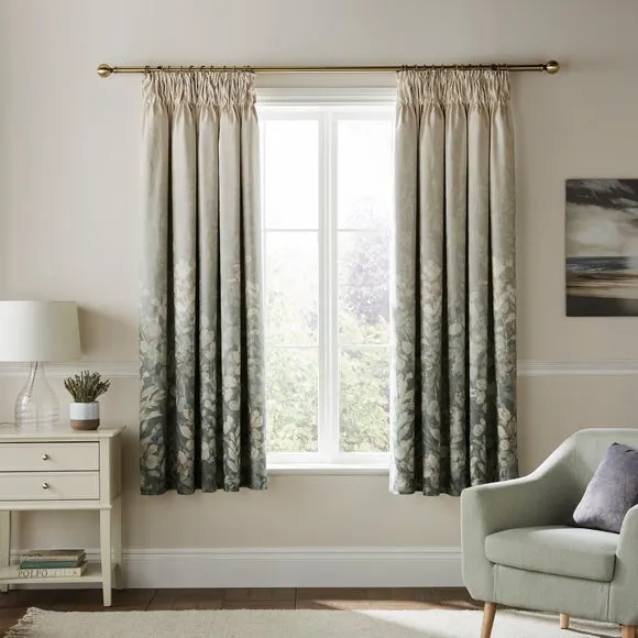 Pencil Pleat Blackout Curtains - Green, Jacquard