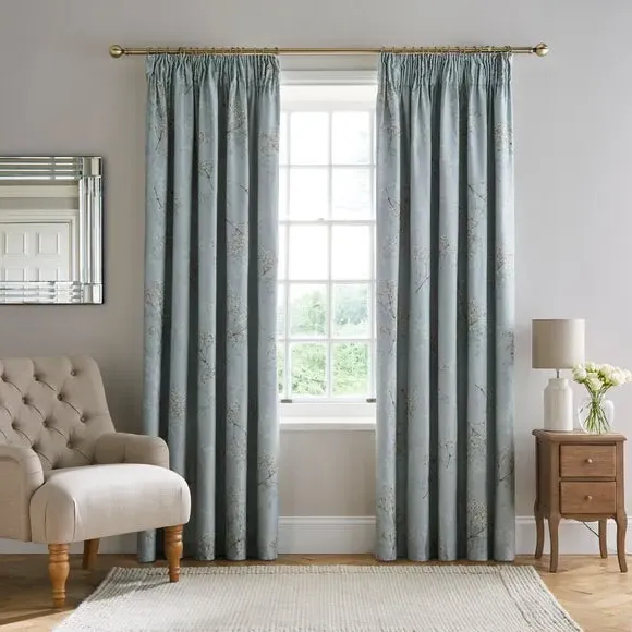 Pencil Pleat Blackout Curtains - Mineral, Cotton