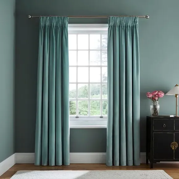 Pencil Pleat Blackout Curtains - Seafoam, Velvet