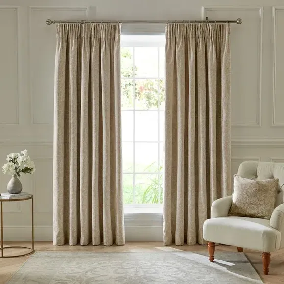 Pencil Pleat Curtains with Damask - Gold, Chenille