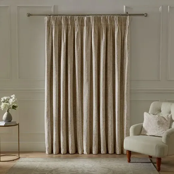Pencil Pleat Curtains with Damask - Gold, Chenille