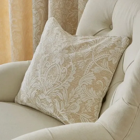 Pencil Pleat Curtains with Damask - Gold, Chenille