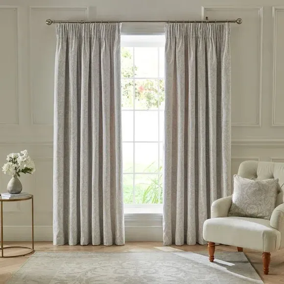 Pencil Pleat Curtains with Damask - Grey, Chenille